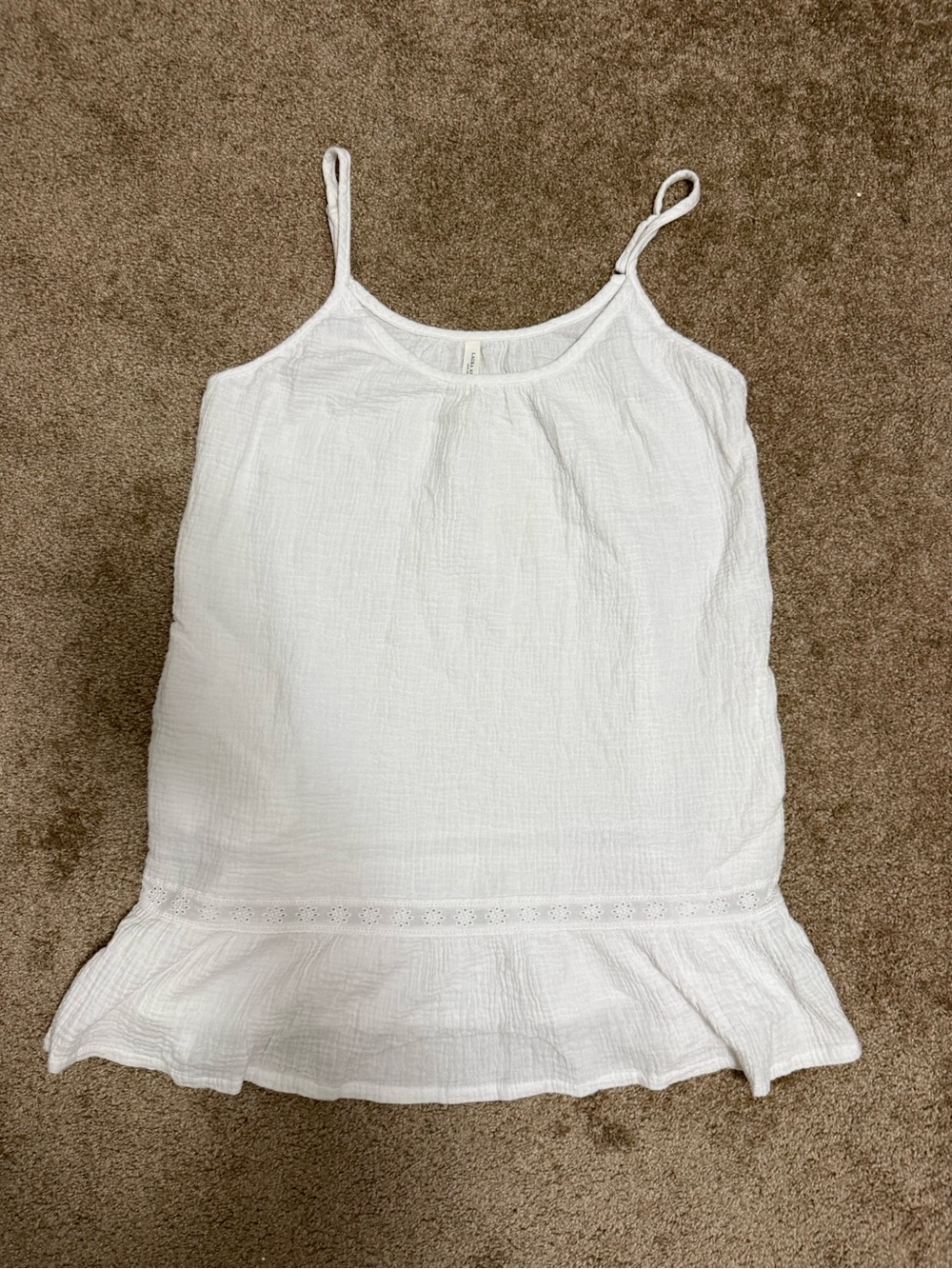 Laura Ashley White Ruffle-Hem Spaghetti Strap Tank Dress